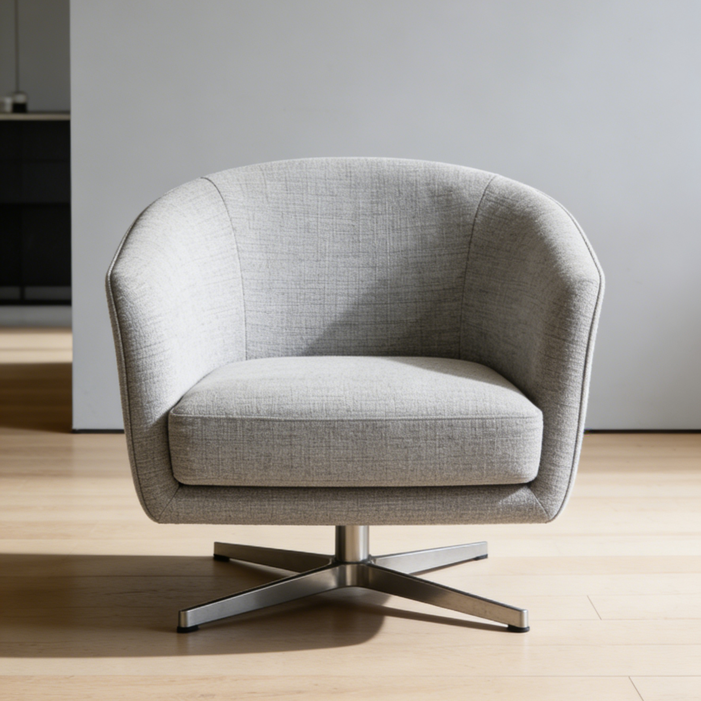 Swivel Fabric Barrel Chair - Light Grey Linen Accent Chair with Star Base for Living Room