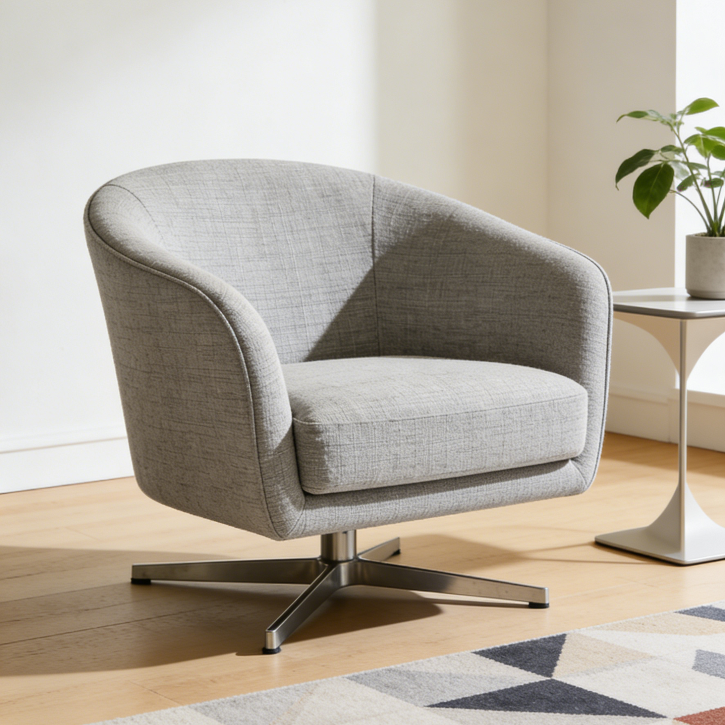 Swivel Fabric Barrel Chair - Light Grey Linen Accent Chair with Star Base for Living Room