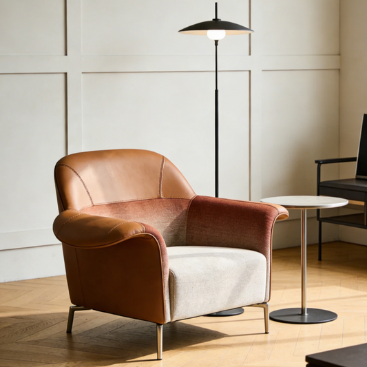 Two-Tone Gradient Leather Accent Chair - Tan & Beige Fabric Armchair for Modern Living Room