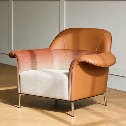 Two-Tone Gradient Leather Accent Chair - Tan & Beige Fabric Armchair for Modern Living Room